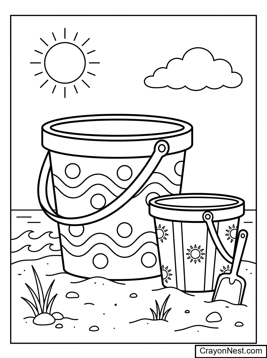 Big and Little Summer Buckets Colouring Page