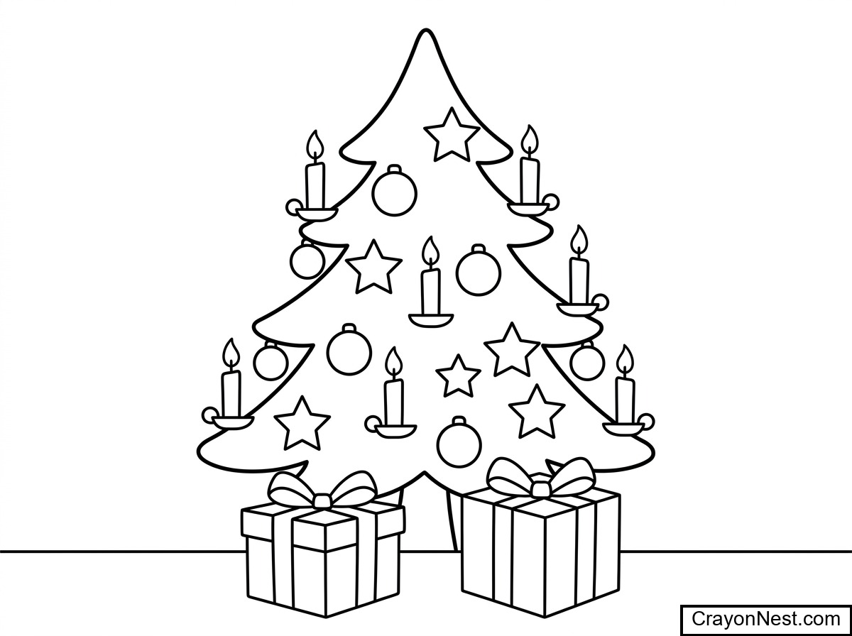 Candlelit christmas tree Colouring Page