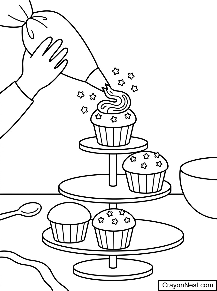Decorating Cupcake Colouring Page