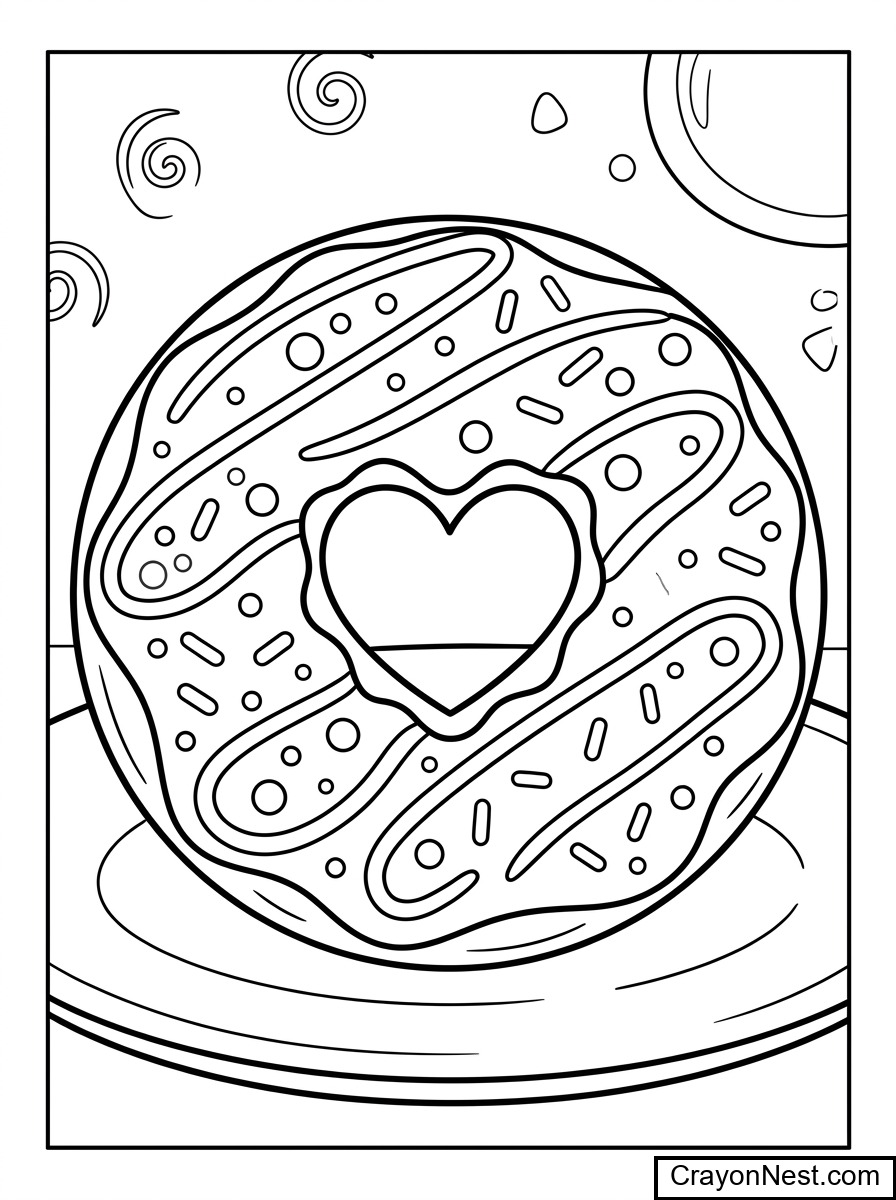 Donut Heart Hole Colouring Page