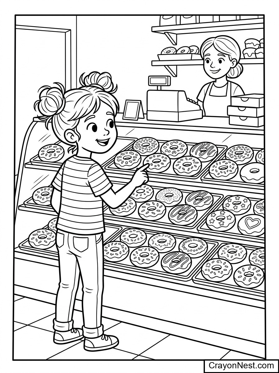 Donut Shop Display Case Colouring Page