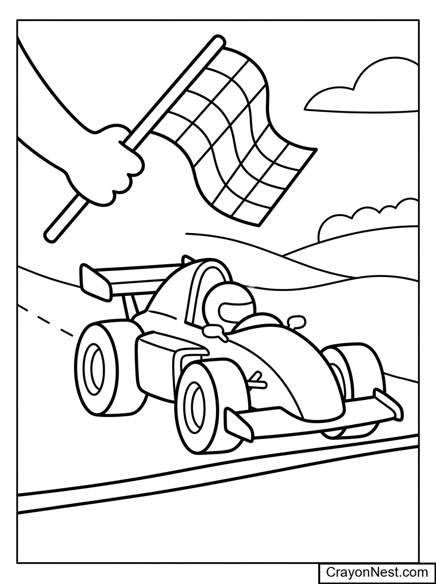 First Across the Finish Colouring Page