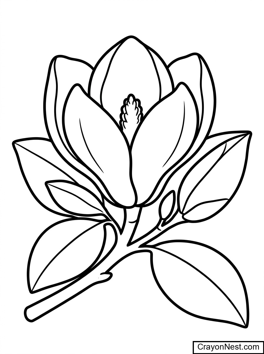 Flower Magnolia Branch Colouring Page