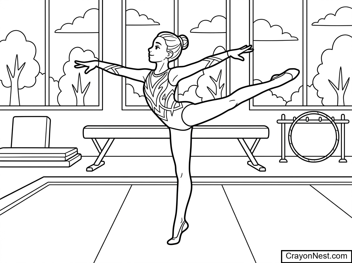Gymnast Practice Floor Routine Colouring Page
