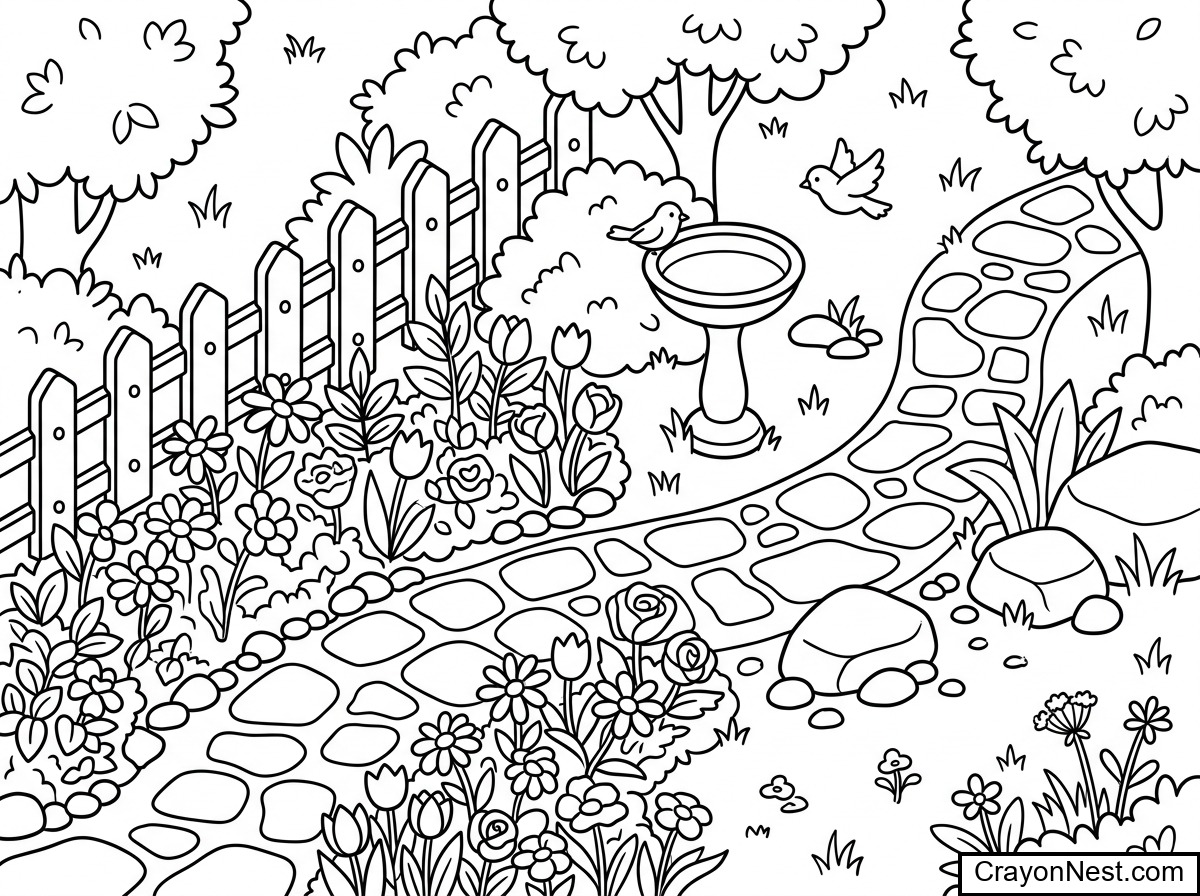 Garden Cottage Corner Colouring Page