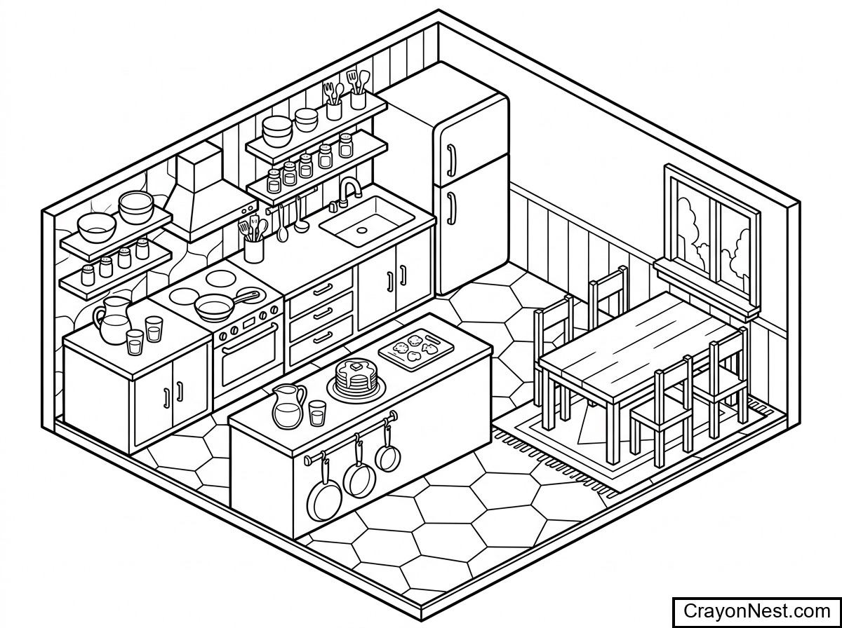 Kitchen breakfast spread Colouring Page