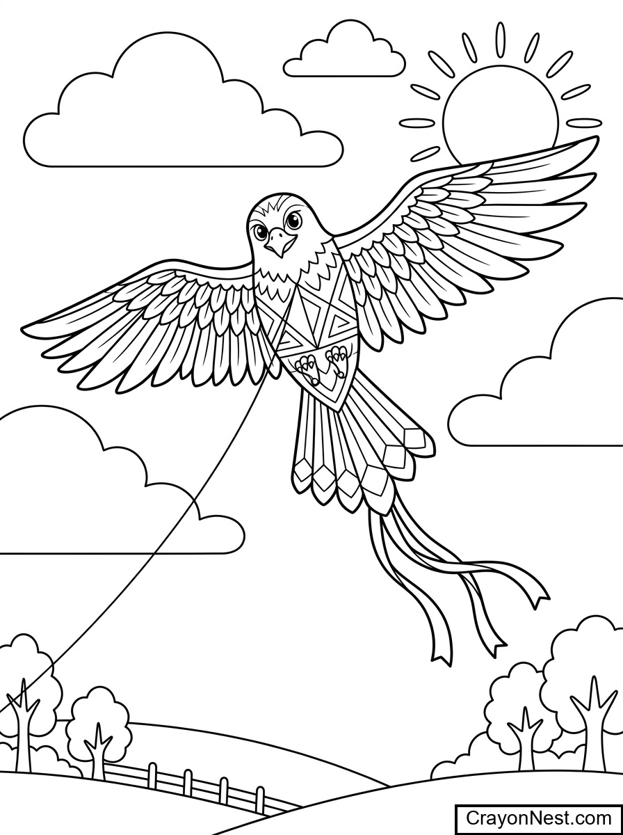 Kite Bird Design Colouring Page