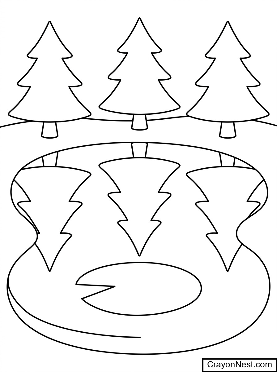 Pond in a Forest Colouring Page