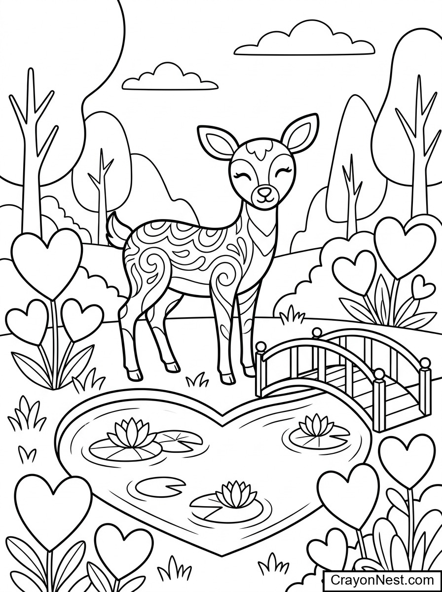 Valentine Heart Garden Colouring Page